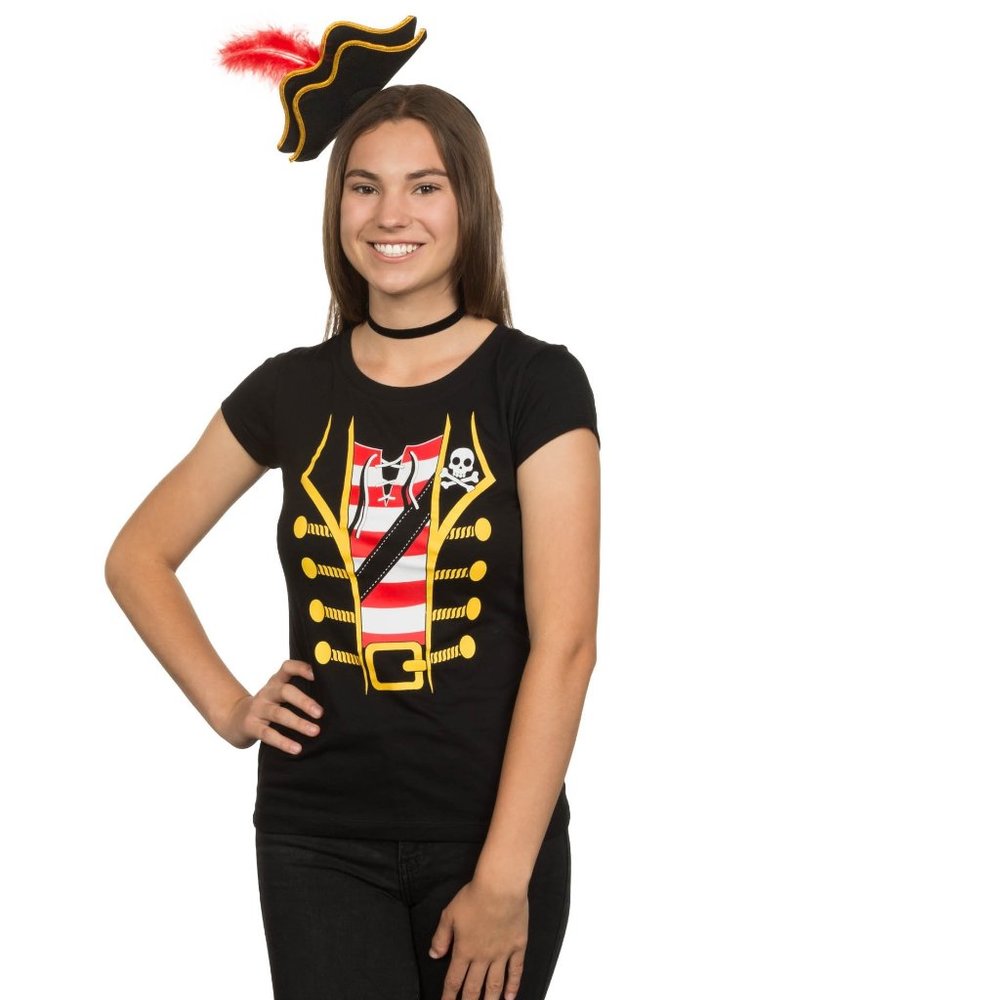 Juniors Wound Up Pirate T-Shirt & Hat Headband Size XS S M Costume Halloween NWT